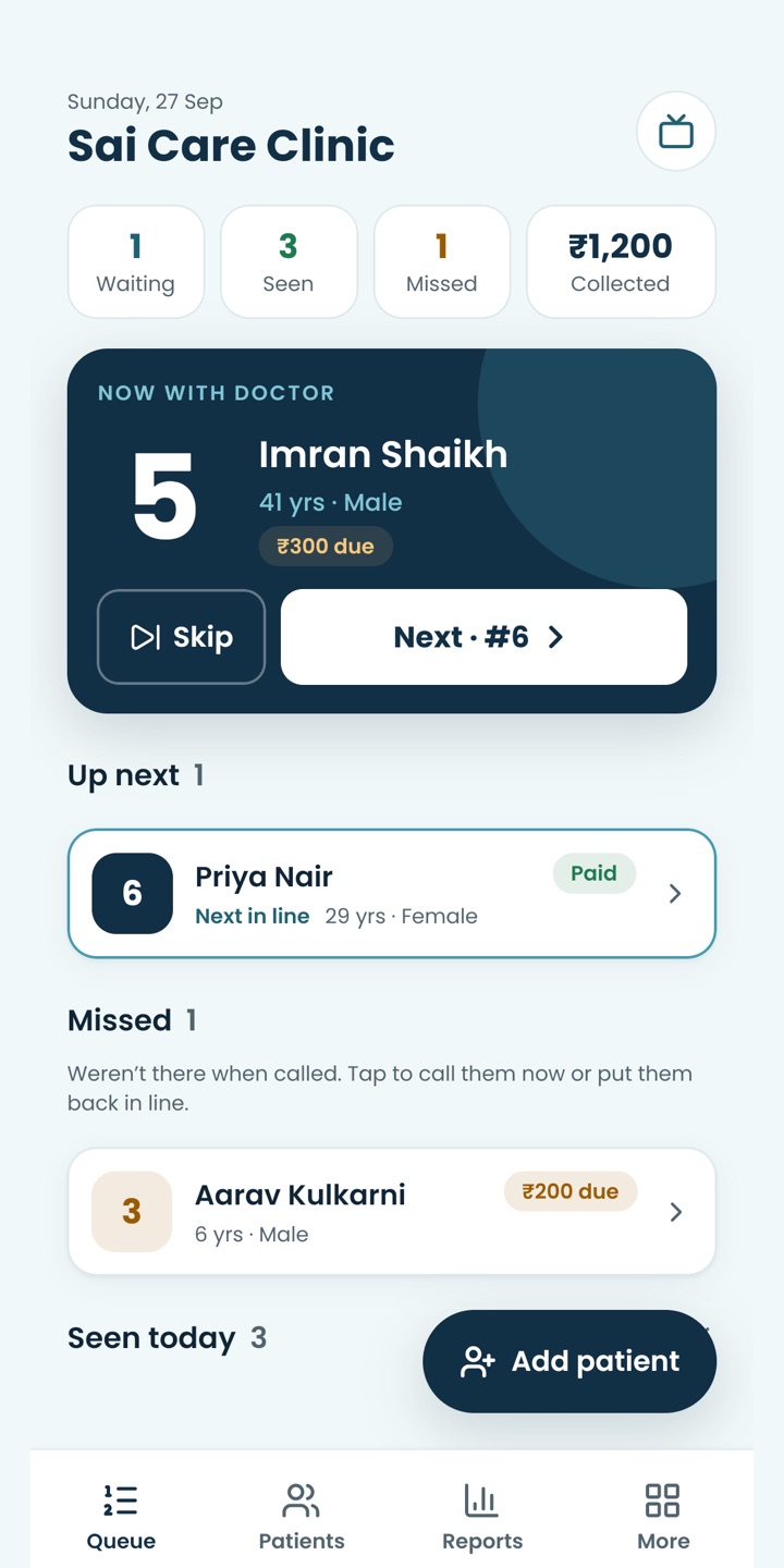 DocDesk Android app — clinic token queue
