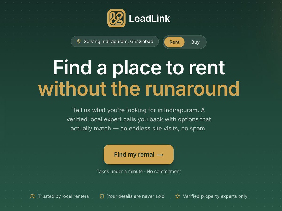 LeadLink real estate landing page — find a place to rent