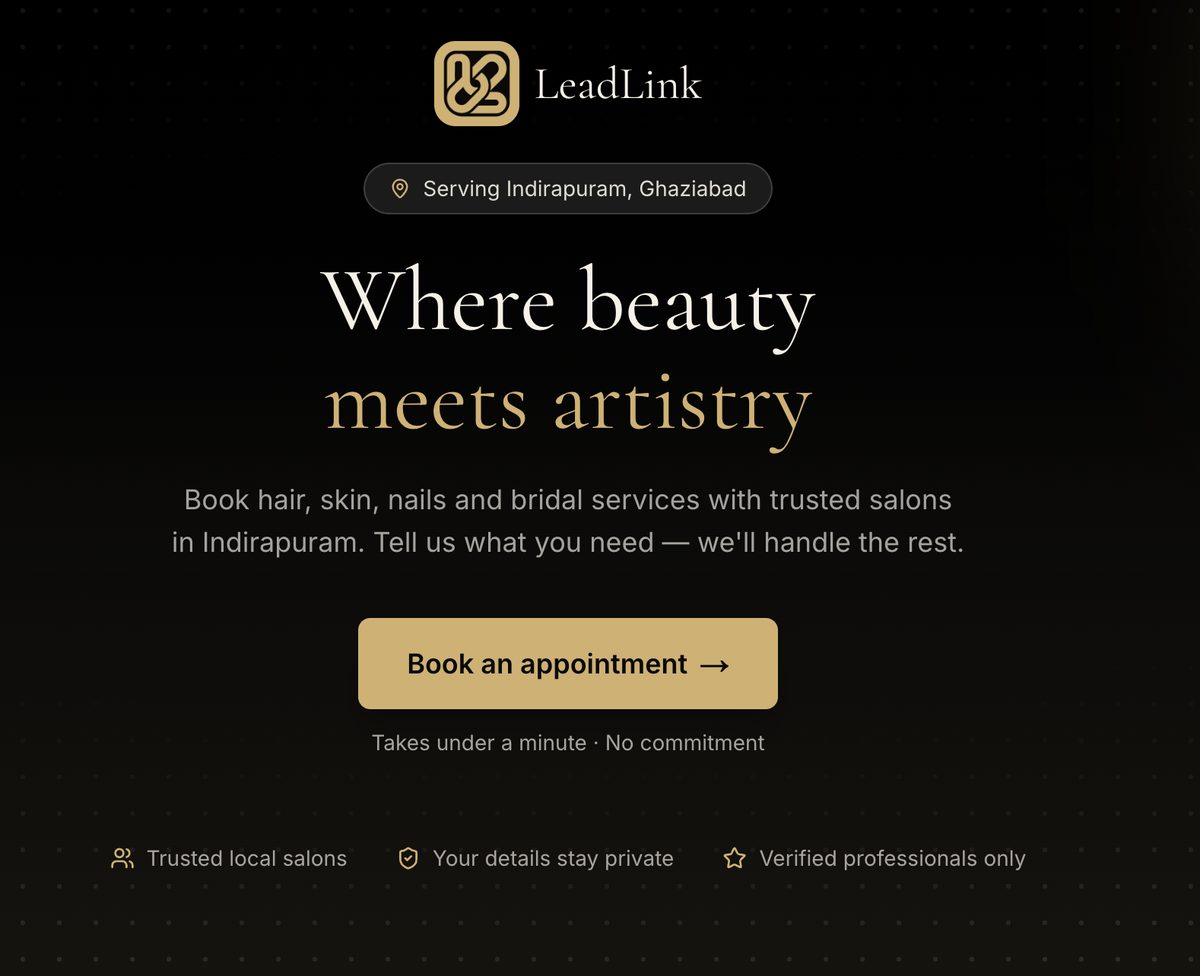 LeadLink salon & wellness landing page — book an appointment
