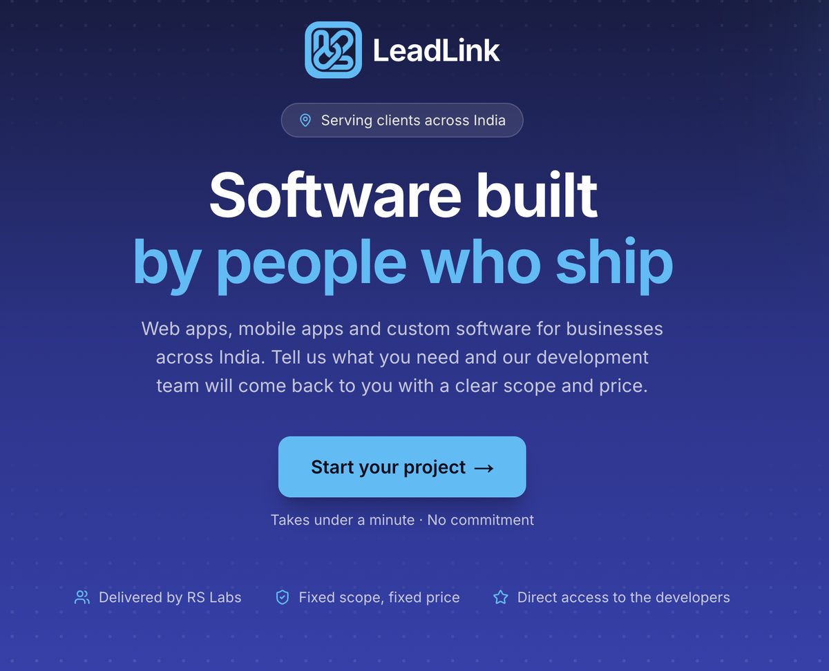 LeadLink software development landing page — start your project