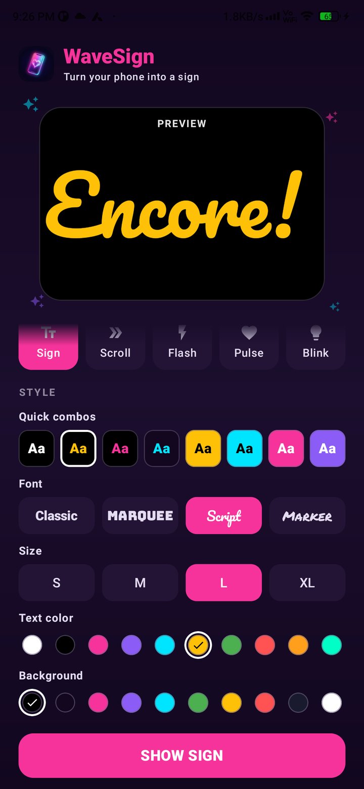 WaveSign Android app — sign editor